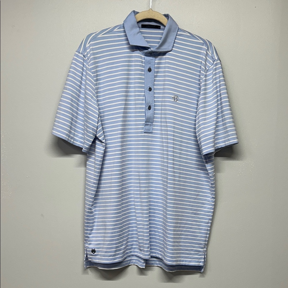 Greyson‎ Golf Polo Size Large Blue Stripe Athletic
Performance